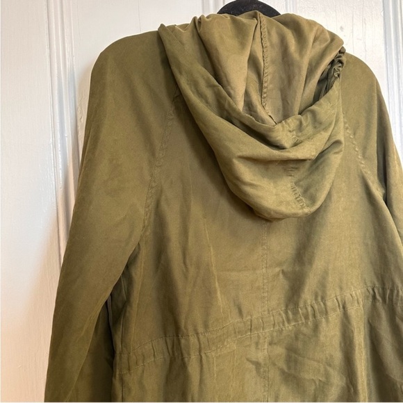 Hiking Rain Jacket Moss Green Attached Hood Coat Size Small Cinch Waist - Picture 15 of 16